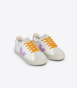 ESPLAR LACES LEATHER WHITE ORCHID ORANGE FLUO<VEJA Store