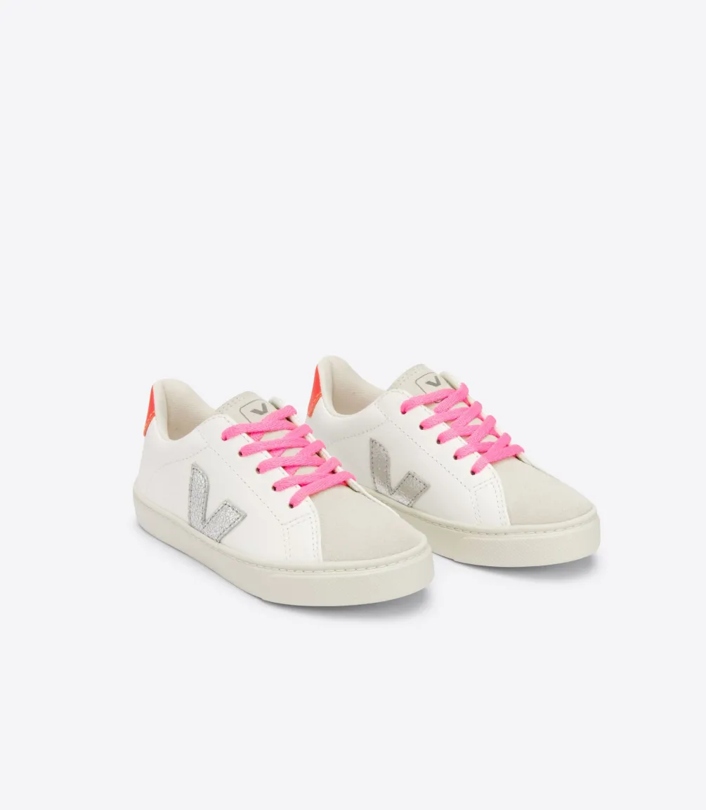 ESPLAR LACES LEATHER WHITE SILVER ORANGE FLUO<VEJA Cheap