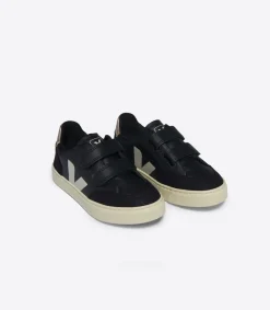 V-12 LEATHER BLACK WHITE PLATINE<VEJA Clearance