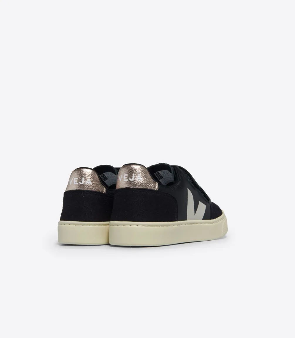 V-12 LEATHER BLACK WHITE PLATINE<VEJA Clearance