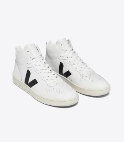 V-15 LEATHER WHITE BLACK<VEJA Cheap