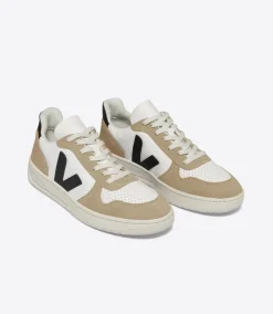 V-10 LEATHER WHITE BLACK SAHARA<VEJA Fashion