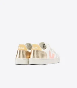 V-12 LEATHER WHITE MULTICO PLATINE<VEJA Clearance