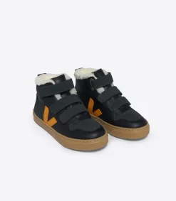 V-10 MID FURED LEATHER BLACK OURO GRAFITE<VEJA Online